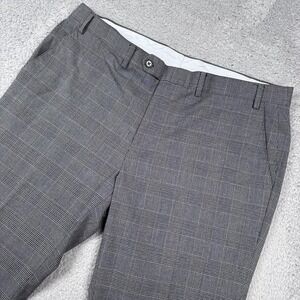Ralph Lauren Dress Pants Mens 38x30 Gray Plaid Stretch Flat Front Office Slacks